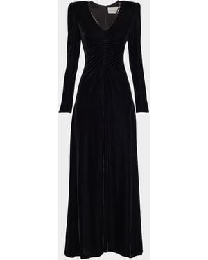 Atelier Prabal Gurung Maude Ruched Bead-Trim Gown - Black