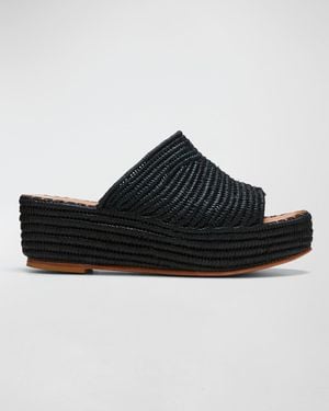 Carrie Forbes Karim Woven Raffia Wedge Slide Sandals - Black