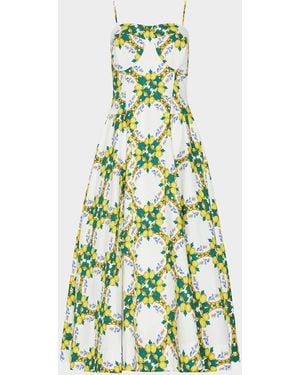 MILLY Livna Geometric Lemon-Print Midi Dress - Green