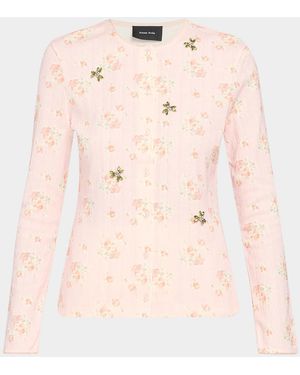 Simone Rocha Floral Embellished Cotton Pointelle Crewneck Cardigan - Natural