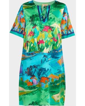 Johnny Was Roseum Printed Silk Short-Sleeve Shift Dress - Green