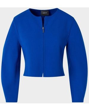 Akris Harriet Wool Crepe Crop Jacket - Blue