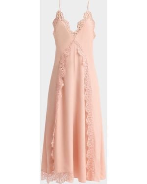 Stella McCartney Lace-Trim Silk V-Neck Midi Cami Dress - Pink