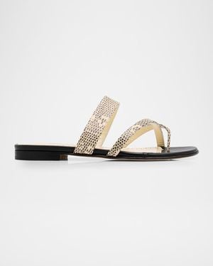 Manolo Blahnik Susaperf Snake-Embossed Leather Flat Sandals - White
