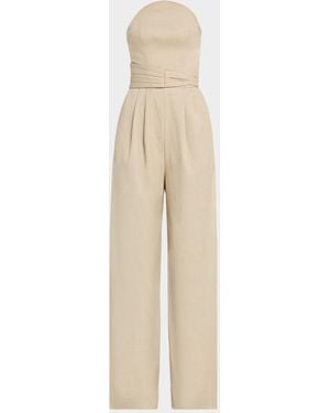 Et Ochs Crosby Strapless Pleated Suiting Jumpsuit - Natural