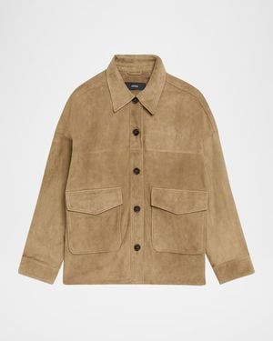 Arma Kaylee Button-Down Lambskin Suede Jacket - Natural