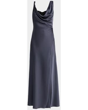 Halston Trina Beaded Cowl-Neck Draped Gown - Blue