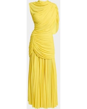 Proenza Schouler Irma Draped Gauzy Jersey Dress - Yellow