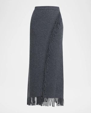 Jonathan Simkhai Casey Ribbed Fringe-Trim Midi Skirt - Blue
