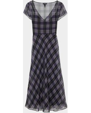 Marc Jacobs Plaid Chiffon Midi Dress - Blue