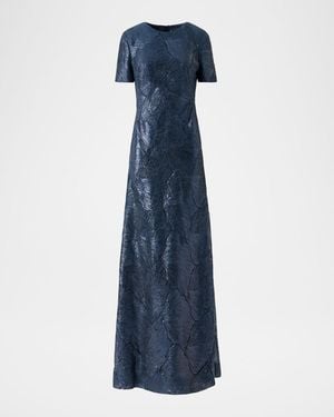 Akris Lacquered Sea Fan Lace Short-Sleeve Gown - Blue