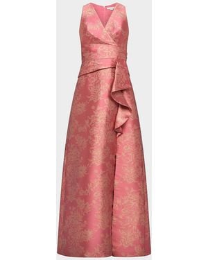 Kay Unger Rhianna Metallic Jacquard A-Line Gown - Pink
