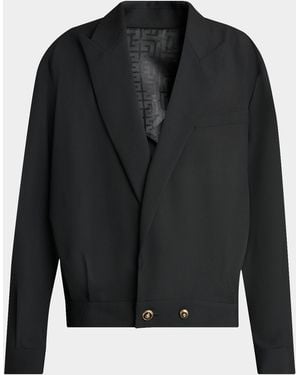 Balmain Apos;S Peak Lapel Grain De Poudre Blazer - Black