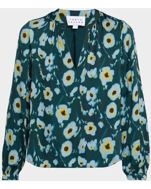 Tanya Taylor Sonia Poppy Dots Stretch Silk Top - Green
