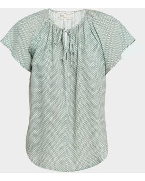 Maison Common Tweed-Print Silk Chiffon Flutter-Sleeve Blouse - Green