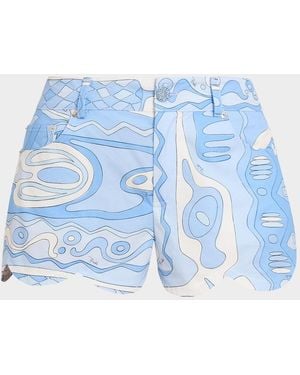 PUCCI Tela Printed Cotton Scalloped Shorts - Blue