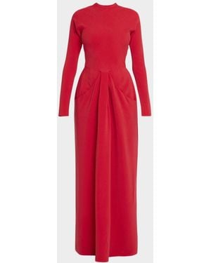 The Row Anselm Long-Sleeve Draped Pocket Gown - Red