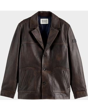 Scotch & Soda Apos;S Vintage-Treated Leather Blazer With Sleeve Label - Black