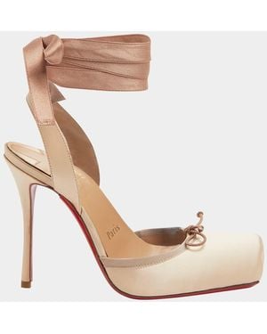 Christian Louboutin Cassia Silk Ankle-Tie Sole Ballerina Pumps - Natural