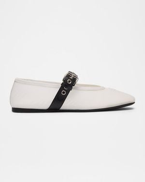 Miu Miu Mesh Buckle Mary-Jane Ballerina Flats - White