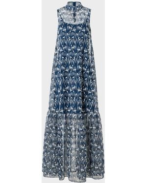 Akris Punto Scribble Embroidered Tulle Sleeveless Maxi Dress - Blue