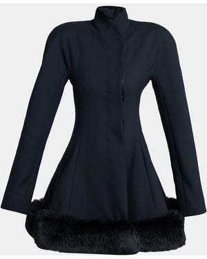 Stella McCartney Faux-Fur Trim Wool Peplum Jacket - Blue