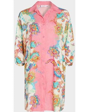 Johnny Was Floral Mini Shirtdress - Pink