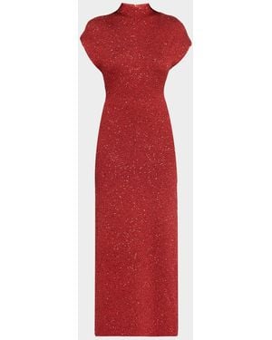 Lela Rose Mock-Neck Sequin Knit Ankle Dress - Red