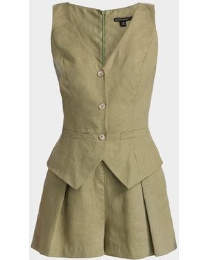 Black Halo Matias Linen Romper - Green