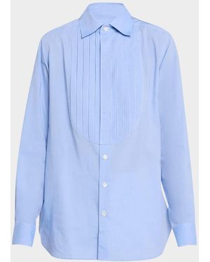 SEBLINE Bunny Pleated Bib Button-Down Shirt - Blue