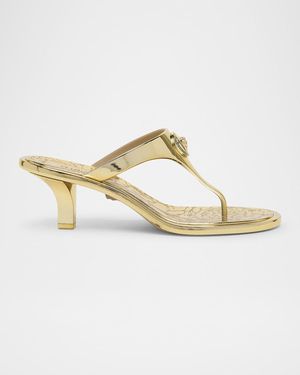 Versace Alia Laminated Rubber Kitten-Heel Sandals - White
