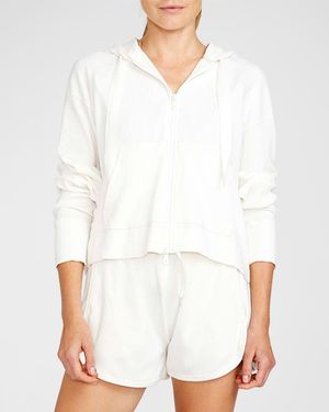Terez Sugar Swizzle Rib Cropped Hoodie - White