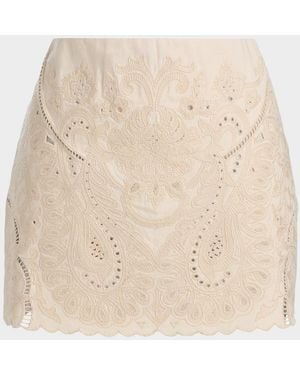Kobi Halperin Natalie Embroidered Cotton-Linen Mini Skirt - Natural