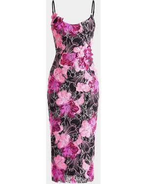 HELSI Emilia Sequin Floral Bodycon Midi Dress - Pink