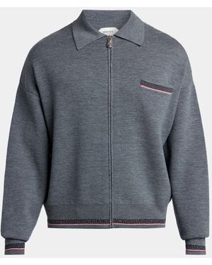 Versace Apos;S Virgin Wool Knit Zip-Up Sweater - Blue