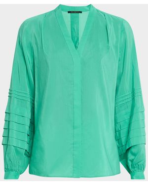 Kobi Halperin Laguna Pintuck Button-Down Blouse - Green