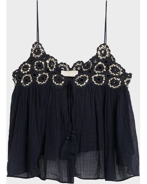 Ulla Johnson Alessia Embroidered Gauze Tank Top - Black