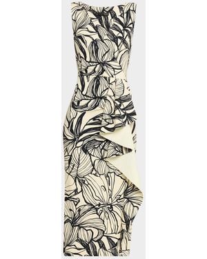 La Petite Robe Di Chiara Boni Sayon Botanical-Print Bodycon Midi Dress - Metallic