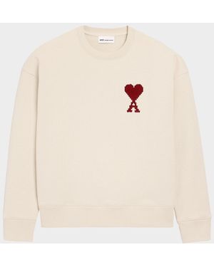 Ami Paris Ami De Coeur Embroidered Crewneck Sweatshirt - Natural