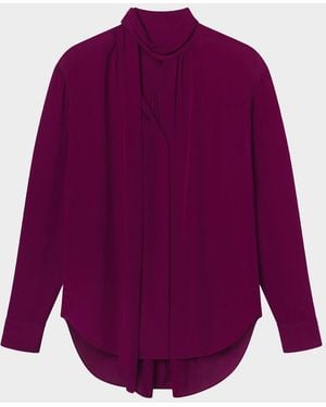 A.L.C. Vivi Long-Sleeve Silk Tie-Neck Top - Purple