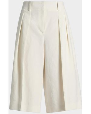 Michael Kors Pleated Knee-Length Linen Shorts - White