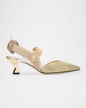 Fendi 55Mm Colibri Ff Embellished Satin Slingback Pumps - White
