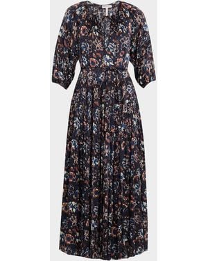 Apiece Apart Santa Cecilia Tiered Viscose Sateen Maxi Dress - Multicolor