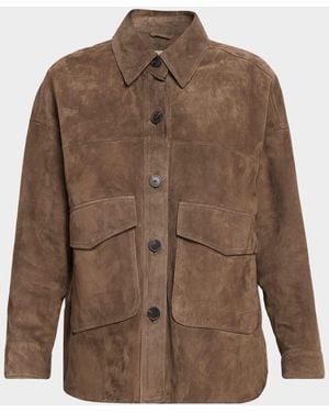 Arma Kaylee Button-Down Suede Shirt Jacket - Brown
