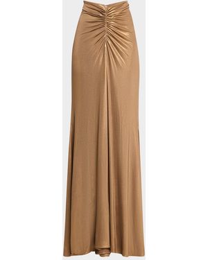 LAPOINTE Metallic Coated Jersey Ruched Maxi Skirt - Natural