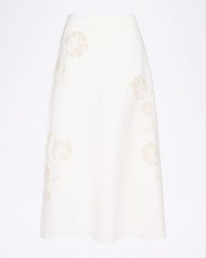 Twp The A-Line Embroidered Linen Skirt - White