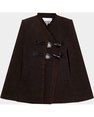 Ganni Wool-Blend Blanket Cape Peacoat - Black