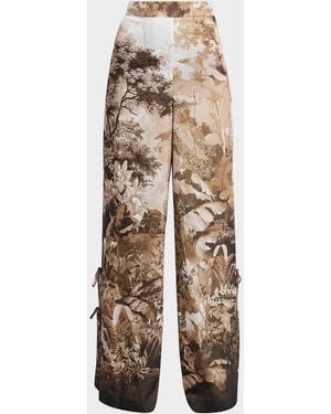 Kobi Halperin Helena Wide-Leg Botanical-Print Pants - Natural