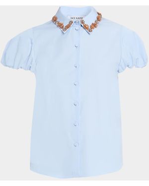 Dice Kayek Embellished Collar Puff-Sleeve Button-Down Shirt - Blue