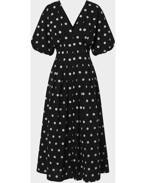 Nicholas Vicky Pleated Polka Dot Midi Dress - Black